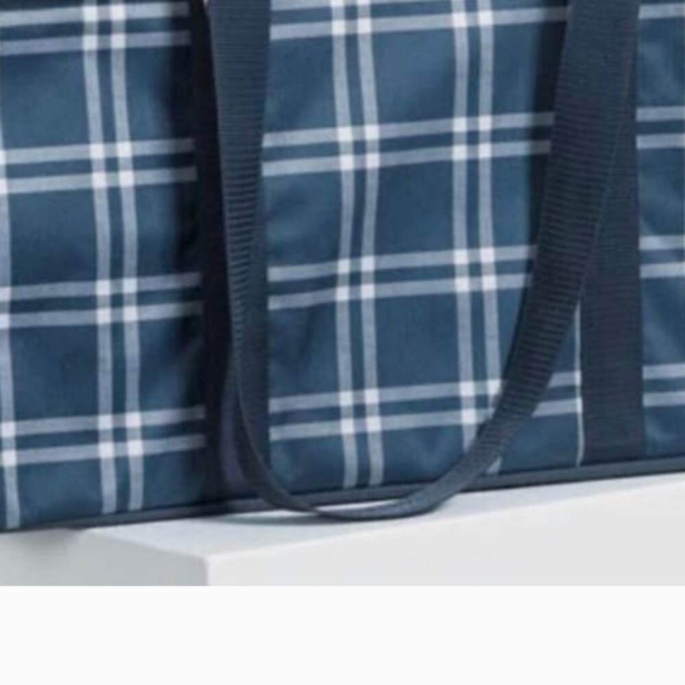 Bundle Stylish Blue Plaid Tote  And Red Plaid Casserole Travel Bag